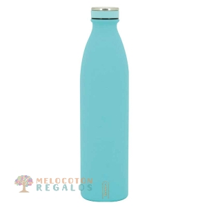 Vista frontal de botella térmica de 1000 ml color aguamarina