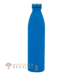 Vista frontal de botella térmica de 1000 ml color azul cobalto