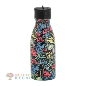 Vista frontal de botella térmica de acero inoxidable de 350 ml.