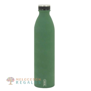 Vista frontal de botella térmica de 1000 ml color verde oliva