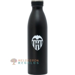 Vista frontal de botella térmica de 750 ml de acero inoxidable 304 grado alimentario 18/8 valencia color negro