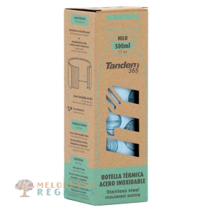 Vista frontal de caja de cartón para botella térmica