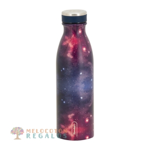 Vista frontal de botella térmica de acero inoxidable 304 grado alimentario 18/8.