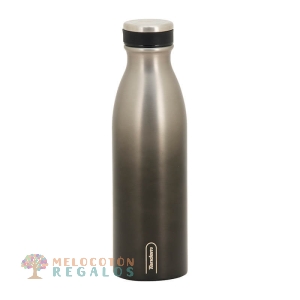 Vista frontal de botella térmica de acero inoxidable 304 grado alimentario 18/8.