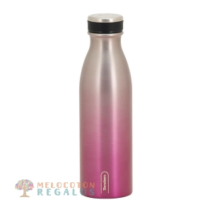 Vista frontal de botella térmica de acero inoxidable 304 grado alimentario 18/8.