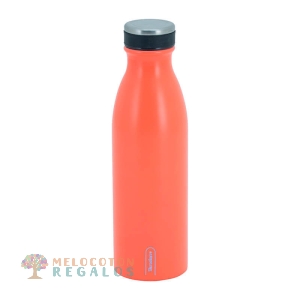 Vista frontal de botella térmica de acero inoxidable 304 grado alimentario 18/8.