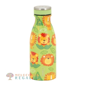 Vista frontal de botella térmica de acero inoxidable 304 grado alimentario 18/8.