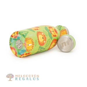 Vista lateral y base de botella térmica de acero inoxidable 304 grado alimentario 18/8.