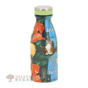 Vista frontal de botella térmica de acero inoxidable 304 grado alimentario 18/8.