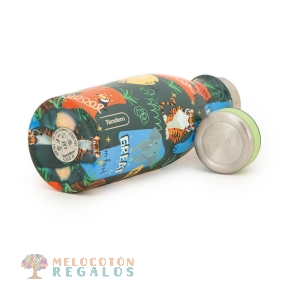 Vista lateral y base de botella térmica de acero inoxidable 304 grado alimentario 18/8.