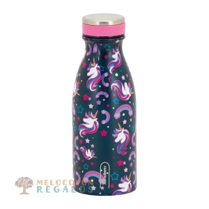 Vista frontal de botella térmica de acero inoxidable 304 grado alimentario 18/8.