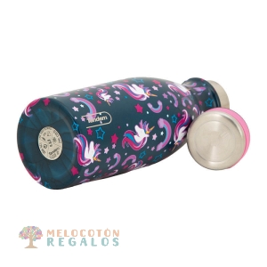 Vista lateral y base de botella térmica de acero inoxidable 304 grado alimentario 18/8.