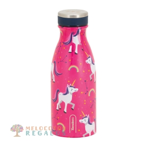 Vista frontal de botella térmica de acero inoxidable 304 grado alimentario 18/8.