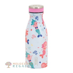 Vista frontal de botella térmica de acero inoxidable 304 grado alimentario 18/8.