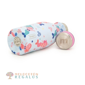 Vista lateral y base de botella térmica de acero inoxidable 304 grado alimentario 18/8.