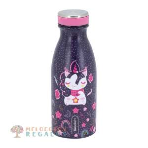 Vista frontal de botella térmica de acero inoxidable 304 grado alimentario 18/8.