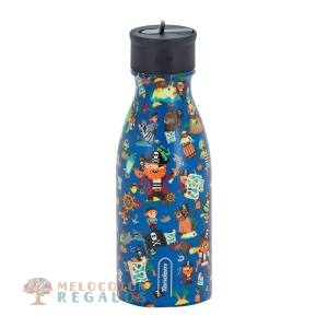 Vista frontal de botella térmica de acero inoxidable 304 grado alimentario 18/8.