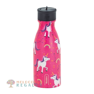 Vista frontal de botella térmica de acero inoxidable 304 grado alimentario 18/8.