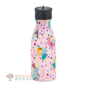 Vista frontal de botella térmica de acero inoxidable 304 grado alimentario 18/8.