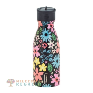 Vista frontal de botella térmica de acero inoxidable 304 grado alimentario 18/8.