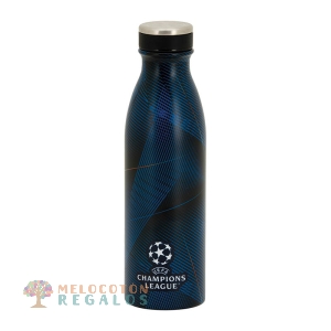 Vista frontal de botella térmica Champions color azul de 500 ml.