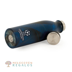 Vista frontal de botella térmica Champions color azul de 500 ml.