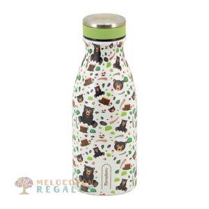 Vista frontal de botella térmica de acero inoxidable de 350 ml.