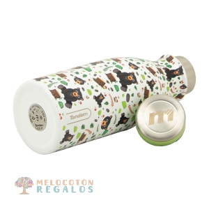 Vista de detalles de botella térmica de acero inoxidable de 350 ml.