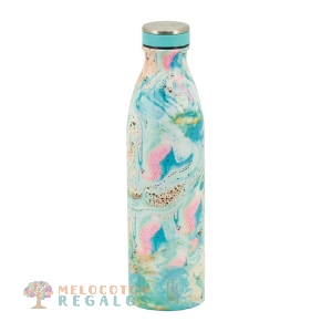 Vista frontal de botella térmica de acero inoxidable de 750 ml.