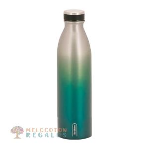 Vista frontal de botella térmica de acero inoxidable de 750 ml.