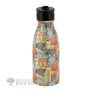 Vista frontal de botella térmica de acero inoxidable de 350 ml.