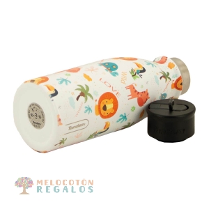 Vista de detalles de botella térmica de acero inoxidable de 350 ml.