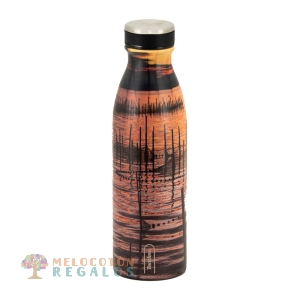 Vista frontal de botella térmica de acero inoxidable de 750 ml.