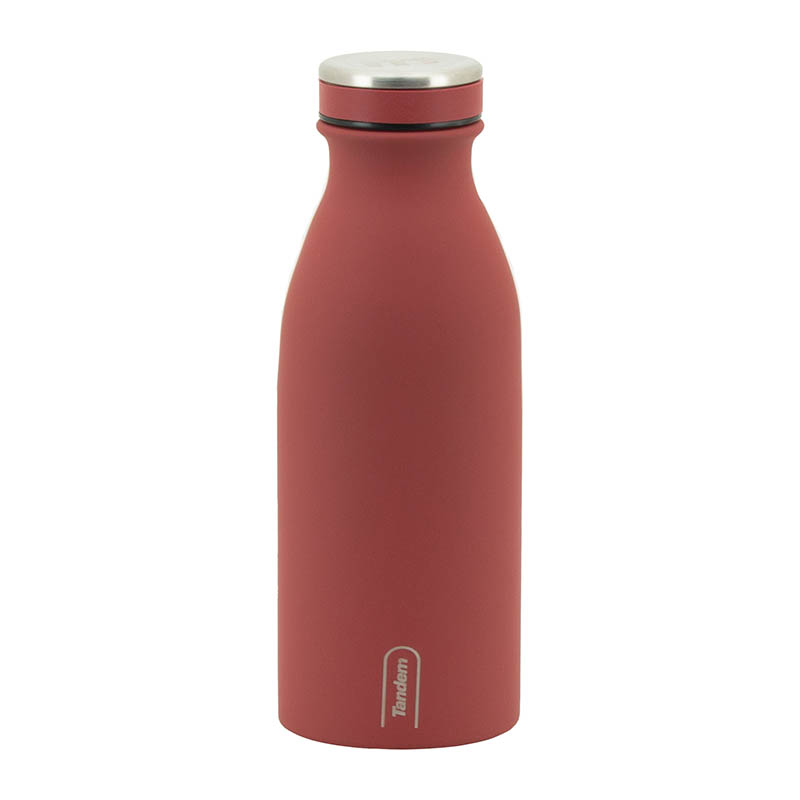 botella-termica-de-acero Vista frontal de botella térmica de acero inoxidable de 350 ml.