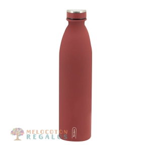 Vista frontal de botella térmica de acero inoxidable de 750 ml.