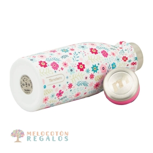 Vista de detalles de botella térmica de acero inoxidable de 350 ml.