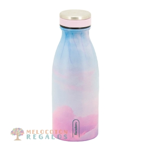 Vista frontal de botella térmica de acero inoxidable de 350 ml.