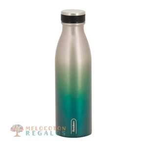 Vista frontal de botella térmica de acero inoxidable de 500 ml.