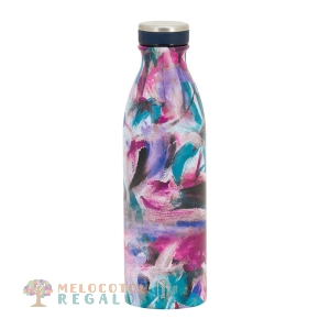 Vista frontal de botella térmica de acero inoxidable de 500 ml.