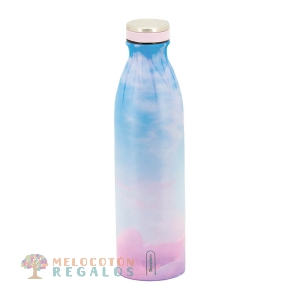 Vista frontal de botella térmica de acero inoxidable de 750 ml.