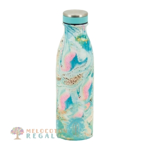 Vista frontal de botella térmica de acero inoxidable de 500 ml.