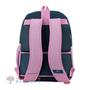 Vista trasera de mochila doble cuerpo con gomas.