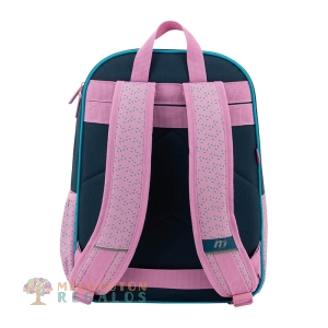 Vista trasera de mochila escolar de primaria.