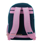 Vista trasera de mochila doble cuerpo con gomas.