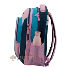 Vista lateral de mochila doble cuerpo con gomas.