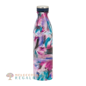 Vista frontal de botella térmica de acero inoxidable de 750 ml.