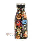 Vista frontal de botella térmica de acero inoxidable de 350 ml.