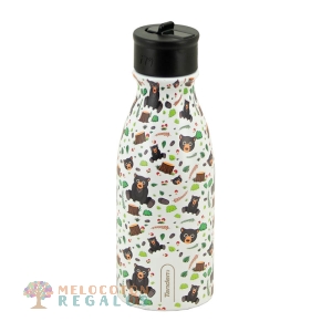 Vista frontal de botella térmica de acero inoxidable de 350 ml.