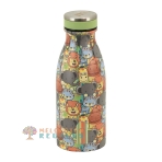 Vista frontal de botella térmica de acero inoxidable de 350 ml.