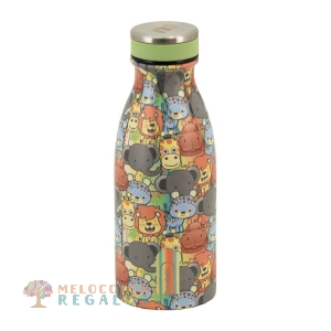 Vista frontal de botella térmica de acero inoxidable de 350 ml.